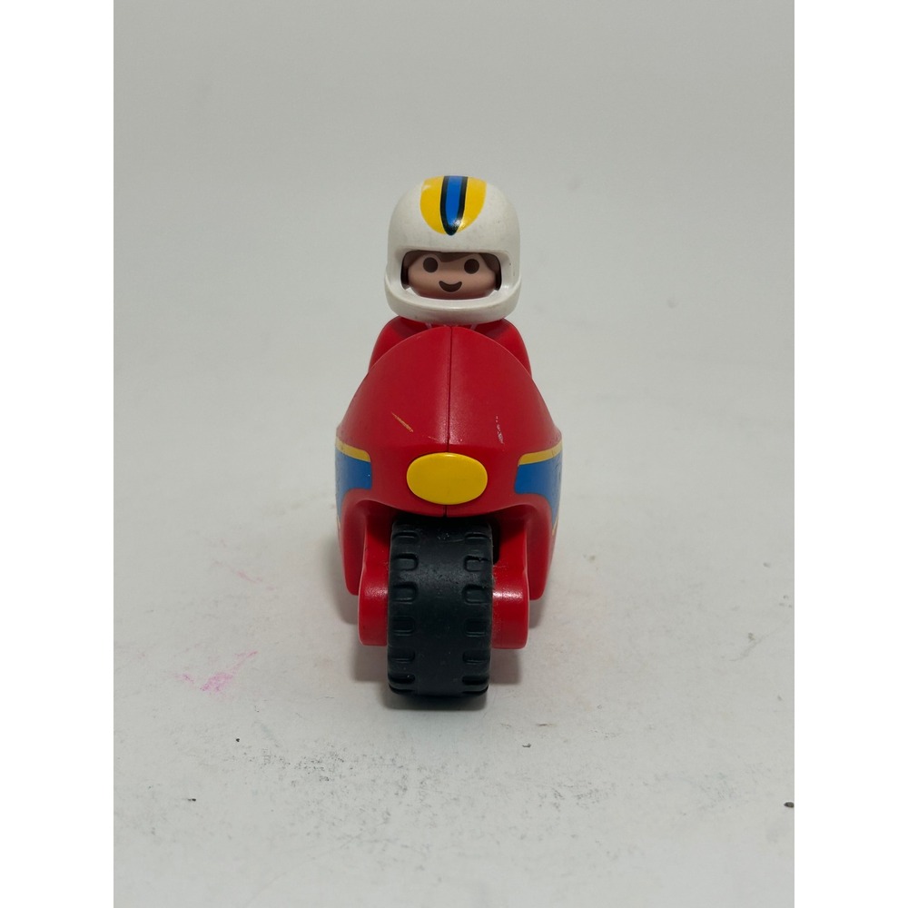 Vintage Playmobil 1.2.3 Red Racing Motorcycle‎ with Rider Figure Toy 6719